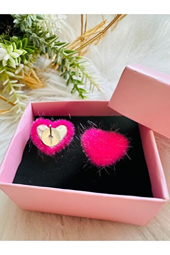 1PARÇAMAVİ Heart Patterned Spiked Feather Women's Earrings - Hole Ear Earrings