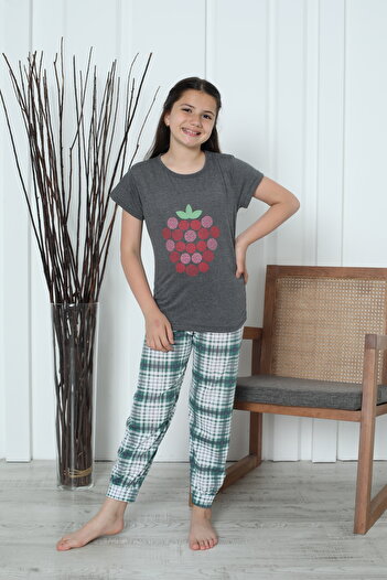FAMES PİJAMA Girl - Plaid Patterned Summer Pajama Set