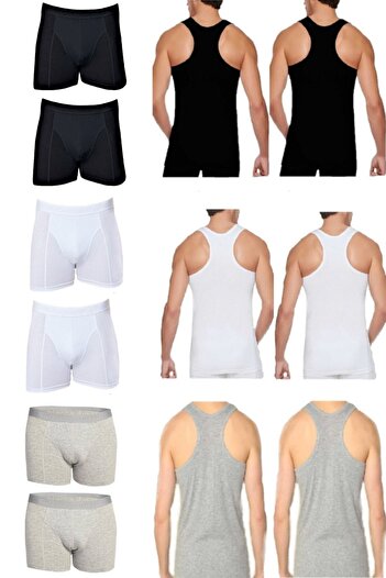 Tutku Men's 6 Athlete Undershirts, 6 Elastane Boxers - Pack of 12