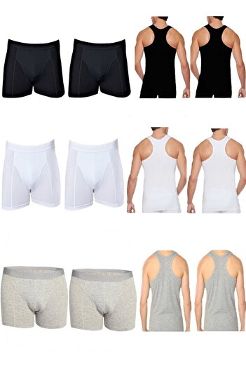Tutku Men's 6 Athlete Undershirts, 6 Elastane Boxers - Pack of 12
