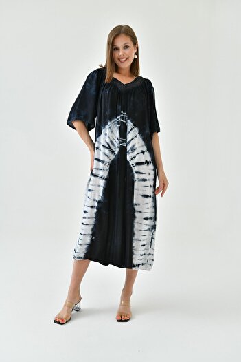 enmodaiçgiyim 100% Cotton Viscose Tie-Dye Patterned Authentic Dress