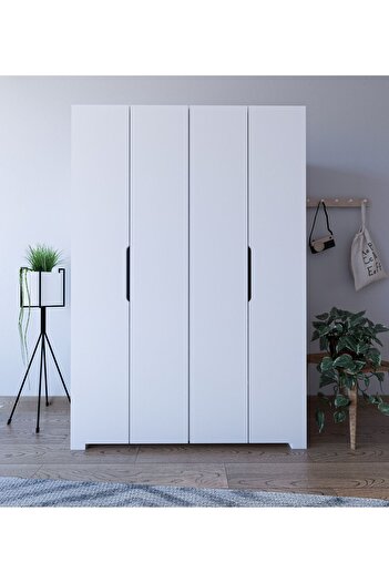 VM VERTEX MOBİLYA Monza 4 Kapılı Beyaz Gardırop Dolap 120 Cm Vm30, 180 Cm