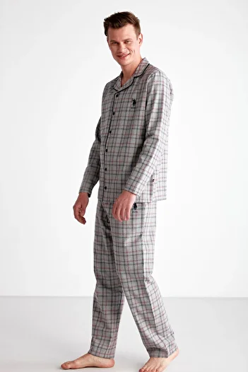 U.S. Polo Assn. Comfortable Fit All-over Plaid Men's Pajama Set, Long Sleeve Checkered Seasonal Pajama Set