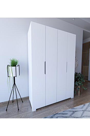 VM VERTEX MOBİLYA Monza 4 Kapılı Beyaz Gardırop Dolap 120 Cm Vm30, 180 Cm