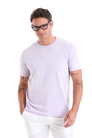 Hatemoğlu Lilac Regular Fit - Plain Crew Neck Cotton Knitwear T-Shirt