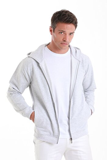 Hatemoğlu Gray Regular Fit Cotton Zippered Sweatshirt