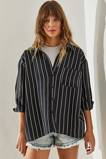 Bianco Lucci 4708 Model Single Pocket Double Striped Women's Shirt -60251418
