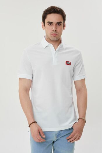 MULAND White Mercerized Polo - 100% Corn Cotton, Red Accessory Logo