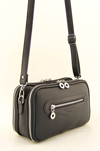 HNB Black Women's Crossbody Bag - Medium Size, Multi-Compartment