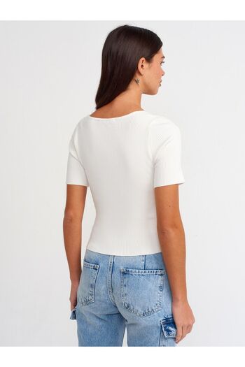 Dilvin 10389 Stone Front Short Sleeve Sweater-ecru