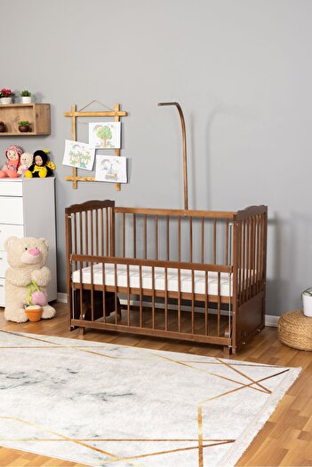 Bamgidoo Ahşap Beşik Anne Yanı Bebek Beşiği Ceviz 60x120 - Uyku Setsiz Tek Yataklı