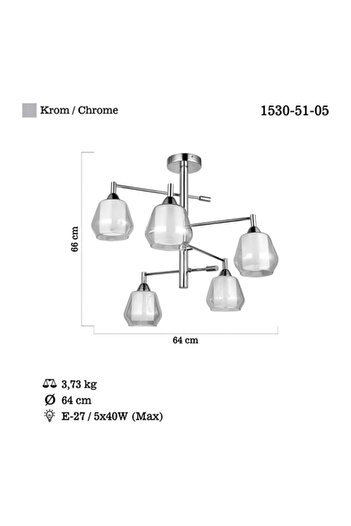 LUCEA Palmela 5 Lı Krom Plafonyer 5xe27
