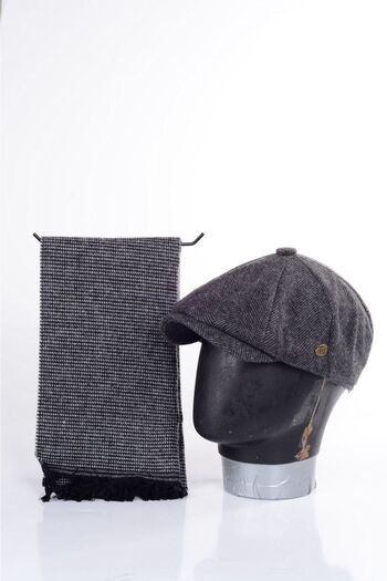 mercantoptan Peaky Blinders Herringbone Patterned Winter Cap - Scarf Set with Gift