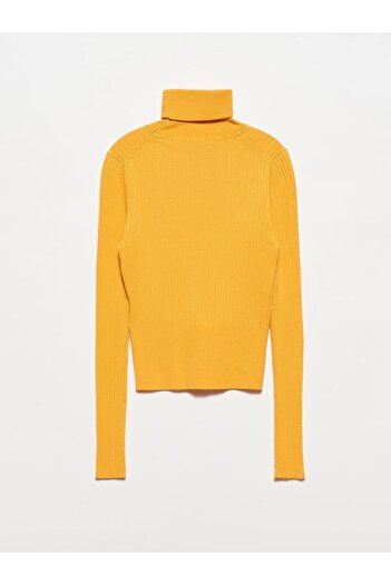 Dilvin 1297 – Gerippter Rollkragenpullover im Basic-Stil – Senfgelb