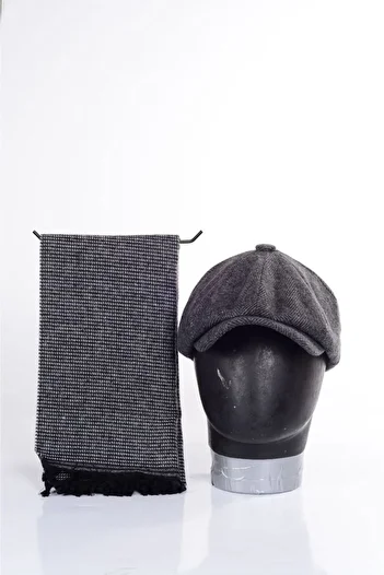 mercantoptan Peaky Blinders Herringbone Patterned Winter Cap - Scarf Set with Gift