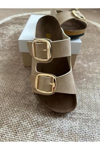 ZİESCE Γυναικείες παντόφλες Beige Nubuck - Διπλό λουράκι, ρυθμιζόμενη πόρπη, καθημερινή χρήση