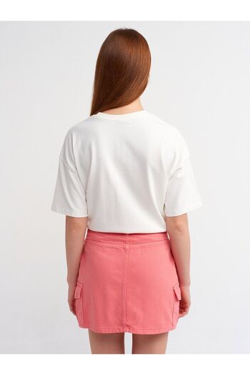 Dilvin 80546 Cotton Denim Cargo Skirt-Pink