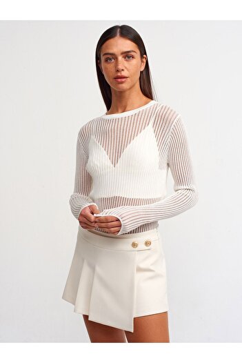 Dilvin 10355 Dilvin Transparent Crew Neck Sweater