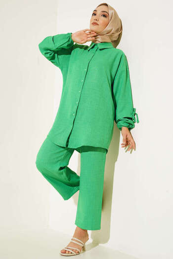 VOLT CLOTHİNG Linen Double Women's Set - Buttoned