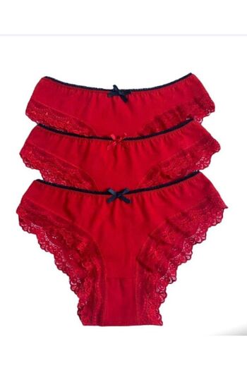 DONLİZZA Lace Bikini Red Black Waist 3 Pieces