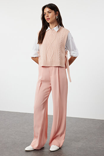 Trendyol Collection Pink Knitwear Crop Sweater - Side Bow Tie Twoaw22Sv0058