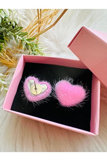 1PARÇAMAVİ Heart Patterned Stud Earrings - Women's Earrings with Feathers and Hole Ears