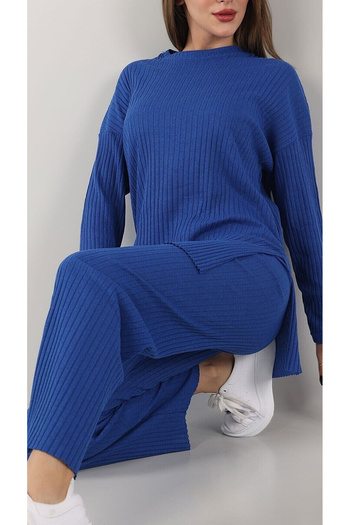 NL Moda Kék túlméretezett kötöttáru szett - Stílusos kialakítás, kényelmes szabás, átlátszó bordás camisole női alsó felső szett