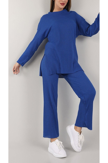 NL Moda Kék túlméretezett kötöttáru szett - Stílusos kialakítás, kényelmes szabás, átlátszó bordás camisole női alsó felső szett