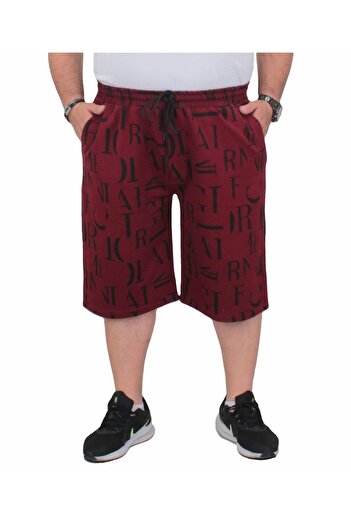 MocGrande Men's Plus Size Combed Cotton Shorts Letter Dance 24644 Claret Red