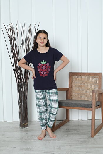 FAMES PİJAMA Girl's Plaid Summer Pajama Set