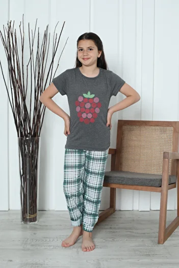 FAMES PİJAMA Girl - Plaid Patterned Summer Pajama Set