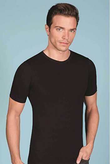 Berrak Men's Black Lycra Crew Neck Undershirt