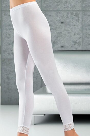 Tutku Women's White Lace Leg Large Size Long Tights