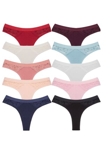 Zena 10-Piece Cotton Elastic Waist Women's Thong Panties