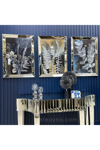 Efe Ayna GECE DALLARI- 3'LÜ GÜMÜŞ AYNA TABLO SETİ-40X60