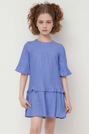 Riccotarz Blue Ruffle Dress - Girl, Elastic Sleeve