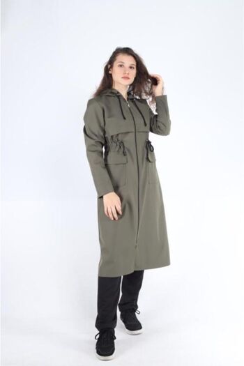 Bluence Women's Khaki Front Pocket Zippered Hooded Cap