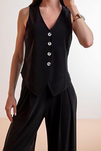Laranor Asymmetric Design - Black V-Neck Classic Vest