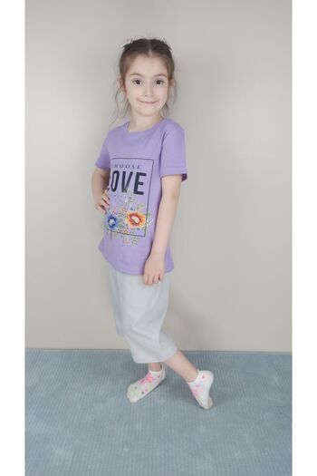 Bluence Girl's Waiter Cotton Lilac Capri Set