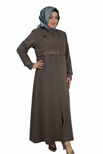 Bluence Women's Brown Zippered Mink Top Coat with Front and Sleeve Detail