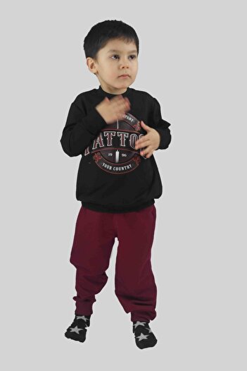 Bluence Boy's Black Printed Cotton Tracksuit Set