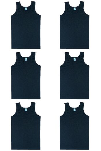 Bluence Boy's Black Ribbed Cotton 6-Piece Tank Top