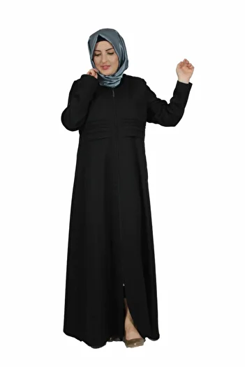 Bluence Women's Black Front Stripe Detailed Zippered Top Coat