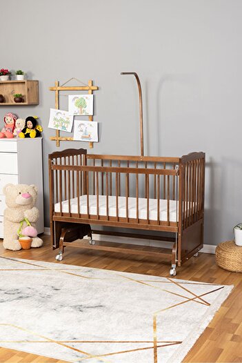 Bamgidoo Anne Yanı Bebek Beşik Yeni Doğal Beşik Ceviz 60x120 - Uyku Setsiz Tek Yataklı Tekerlekli