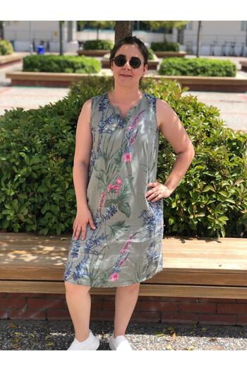 BAKTAGÖR Linen Dress - Basic Floral Pattern