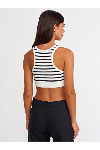 Dilvin 10374 Striped Knitwear Crop-ecru-black
