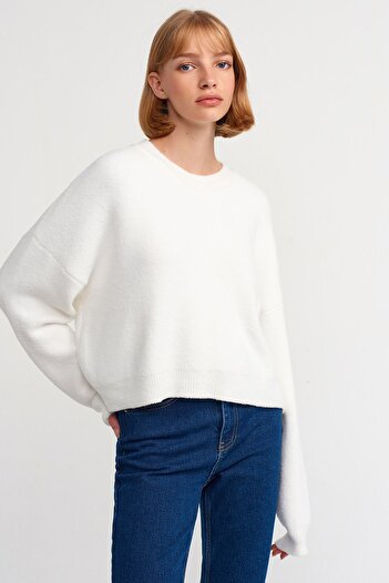 Dilvin Dlvn 10276 Cycling Collar Soft Textured Sweater - Ecru