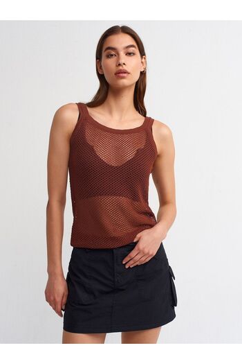 Dilvin 10419 Openwork Pattern Knitwear Undershirt-Chestnut