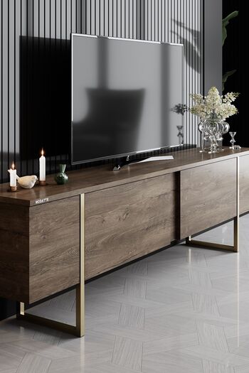 Modatte Luxe Gold Demir Ayaklı Ceviz Tv Sehpası Tv Ünitesi