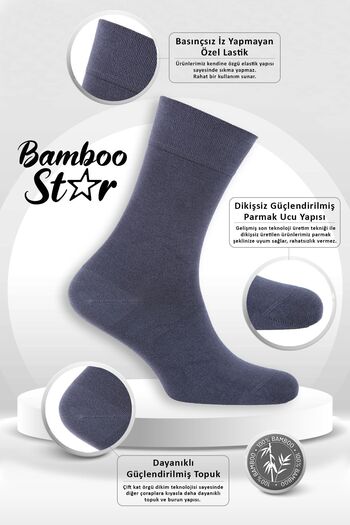 bamboo star Bambu Erkek Soket Uzun Düz Füme Çorap Dikişsiz 6'lı Premium Kutulu